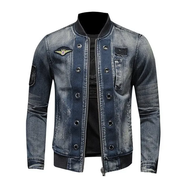 West Louis American Style Casual Zipper Jeans Jacket