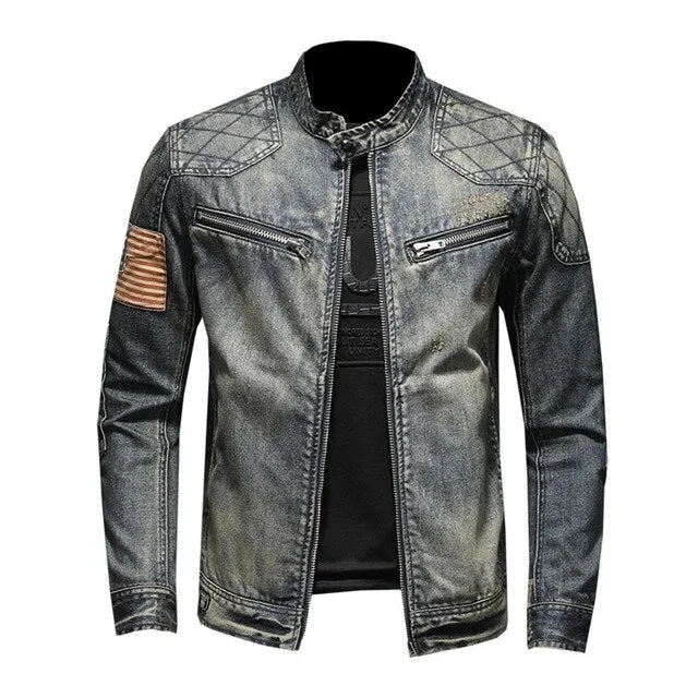 West Louis American Style Casual Zipper Jeans Jacket