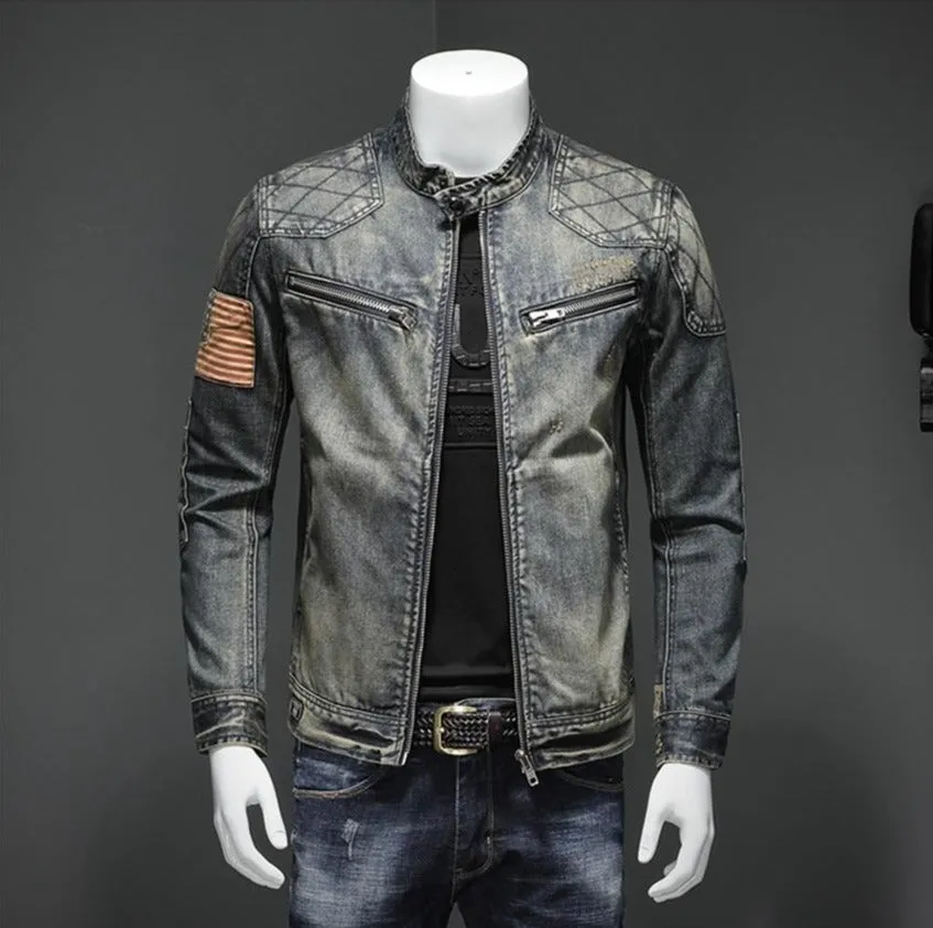 West Louis American Style Casual Zipper Jeans Jacket