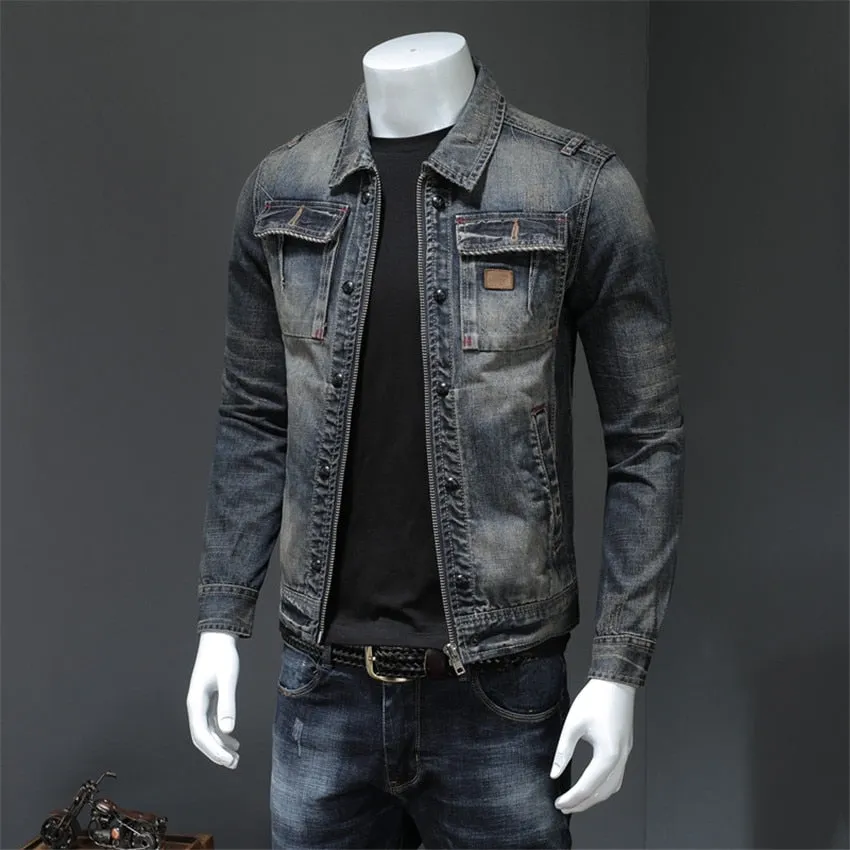 West Louis American Style Casual Zipper Jeans Jacket