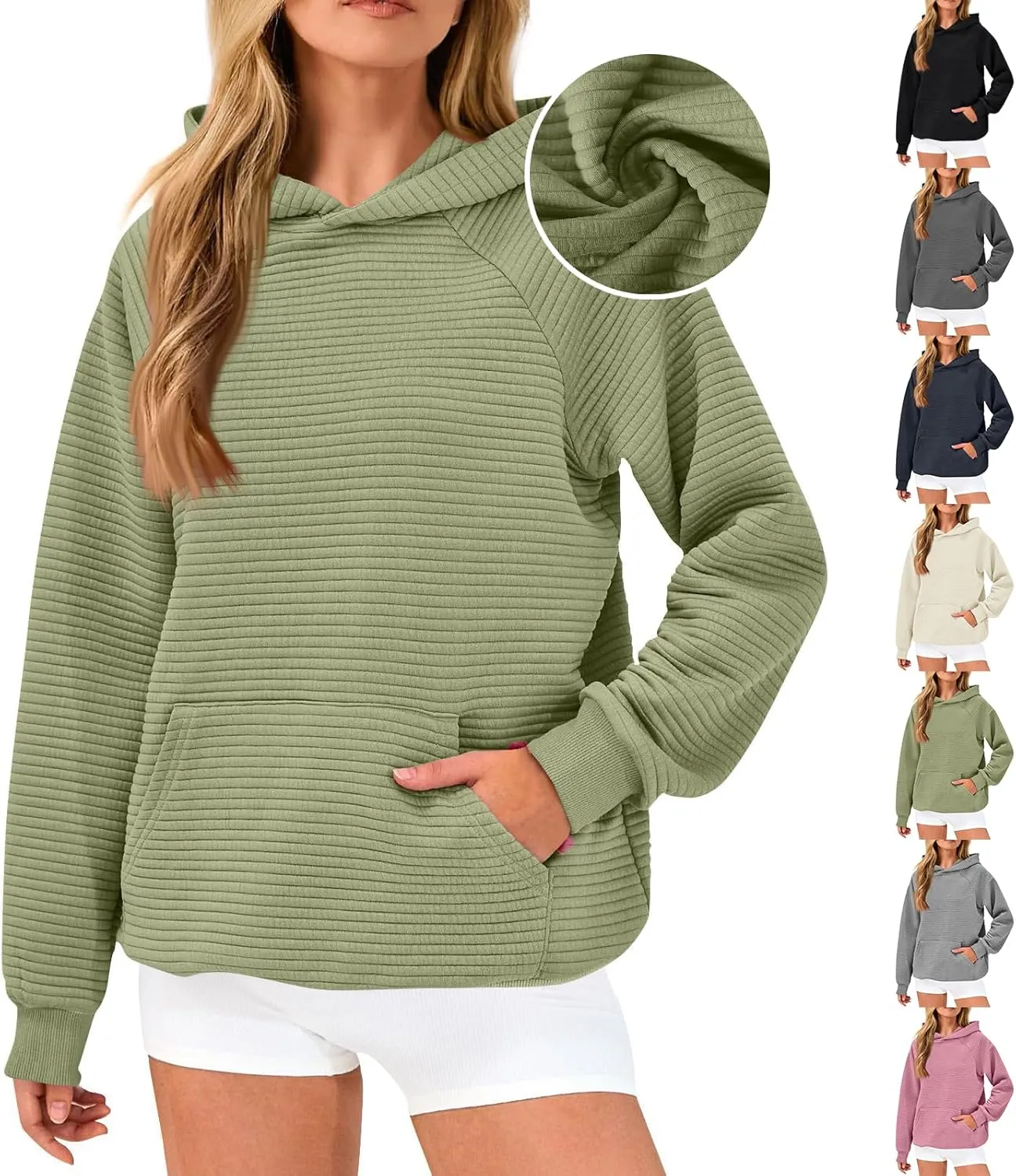 Womens Hoodies Loose Fleece Long Sleeve Hooded Sweatshirts Casual Comfy Crew Neck Pullover Top with Pockets