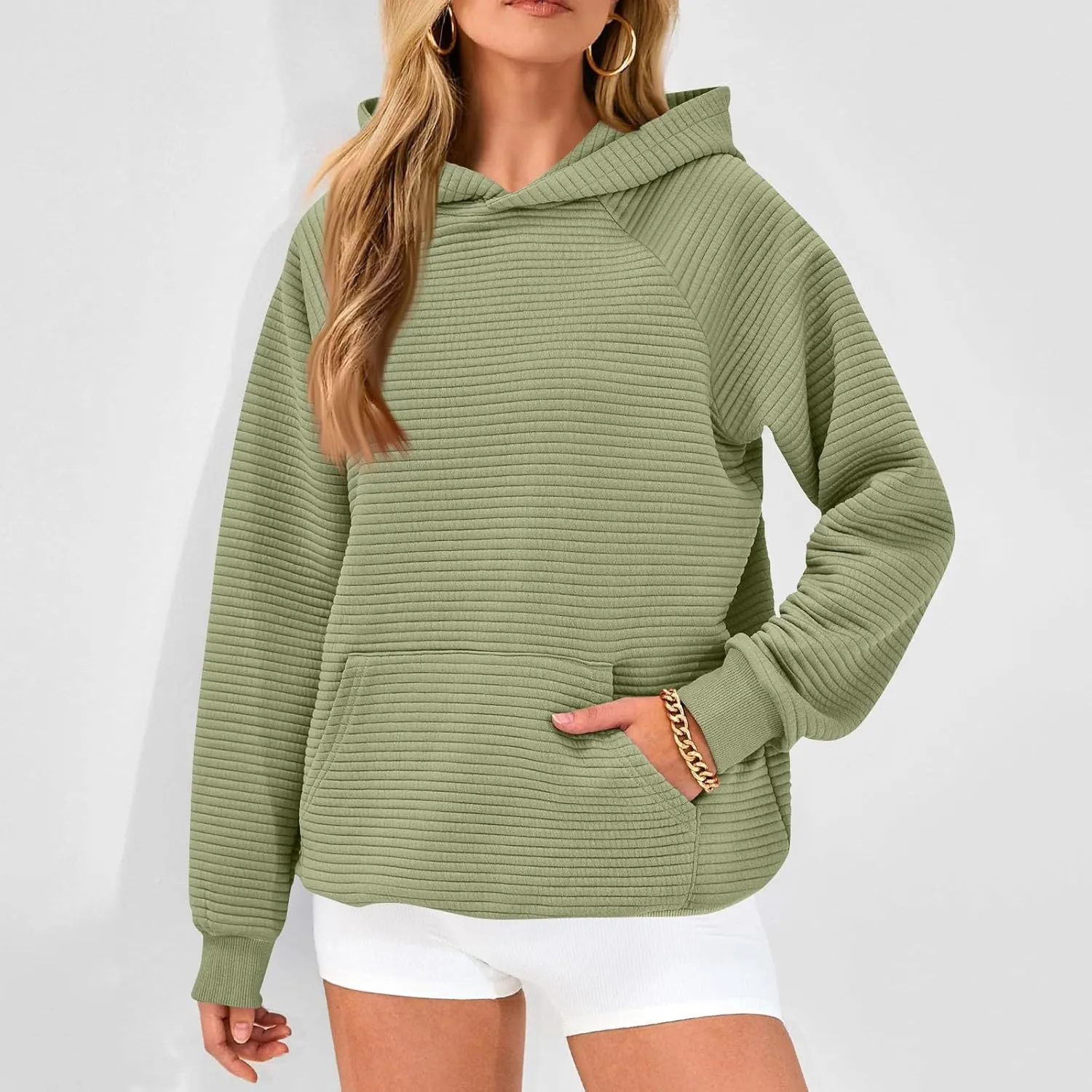 Womens Hoodies Loose Fleece Long Sleeve Hooded Sweatshirts Casual Comfy Crew Neck Pullover Top with Pockets