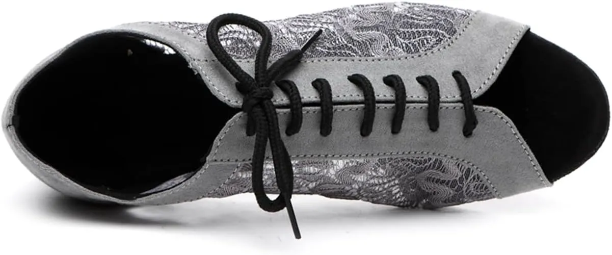 Women's Lace-up Breathable Mesh Open Toe Ballroom Tango Samba Party Wedding Practice Dance Shoes