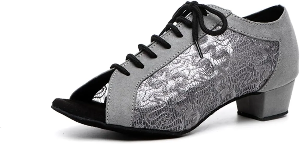 Women's Lace-up Breathable Mesh Open Toe Ballroom Tango Samba Party Wedding Practice Dance Shoes
