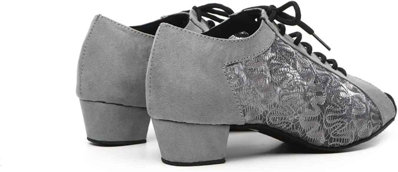Women's Lace-up Breathable Mesh Open Toe Ballroom Tango Samba Party Wedding Practice Dance Shoes