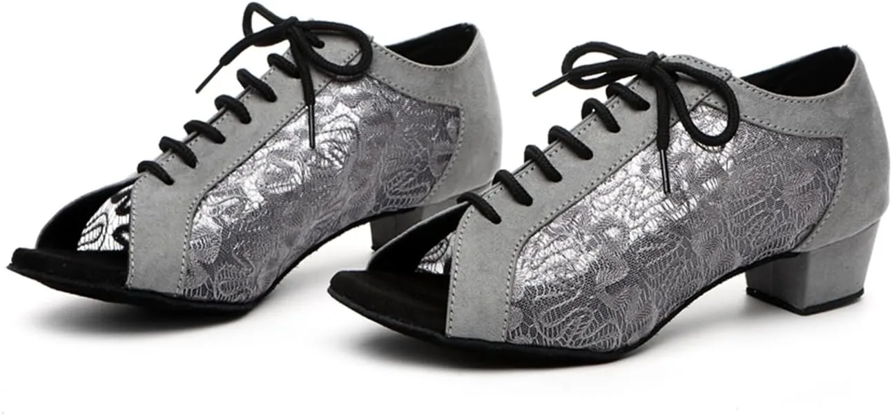 Women's Lace-up Breathable Mesh Open Toe Ballroom Tango Samba Party Wedding Practice Dance Shoes