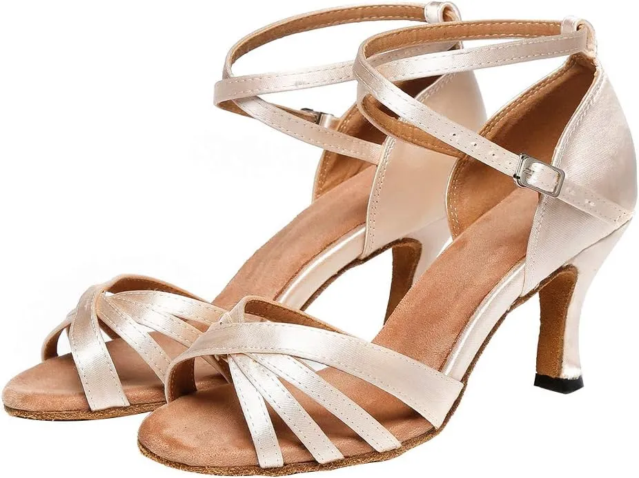 Women's Latin Dance Shoes Satin Ballroom Salsa Professional Practice Performance Dance Shoes,Model L351