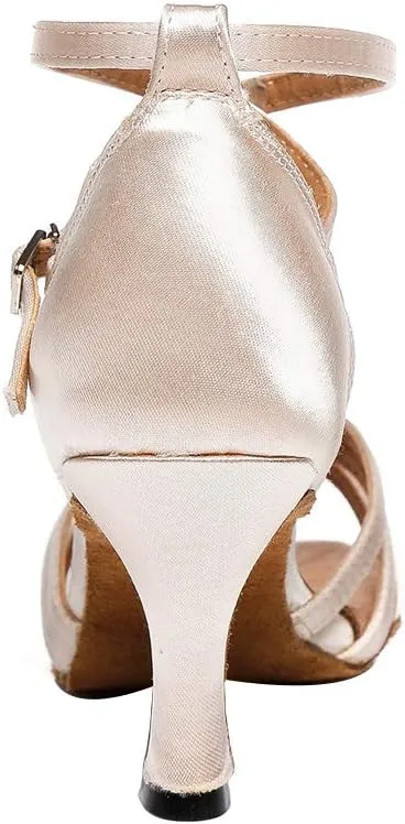 Women's Latin Dance Shoes Satin Ballroom Salsa Professional Practice Performance Dance Shoes,Model L351