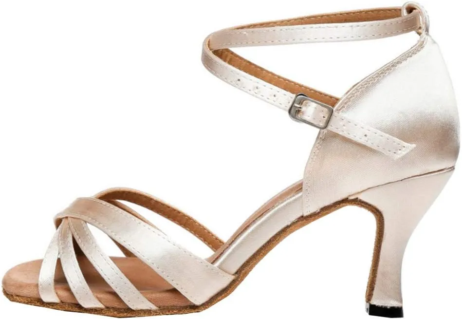 Women's Latin Dance Shoes Satin Ballroom Salsa Professional Practice Performance Dance Shoes,Model L351