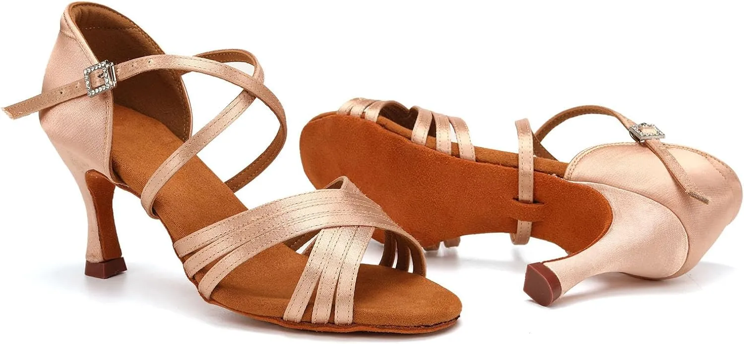 Women's Latin Dance Shoes Silk Satin Ballroom Salsa Practice Performance Dance Shoes