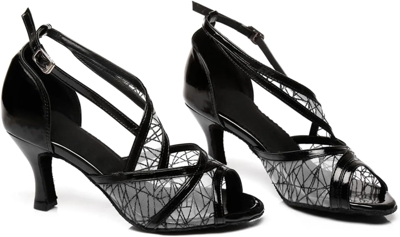 Women's Open Toe Mesh Synthetic Ballroom Latin Party Wedding Practice Performence Dance Shoes