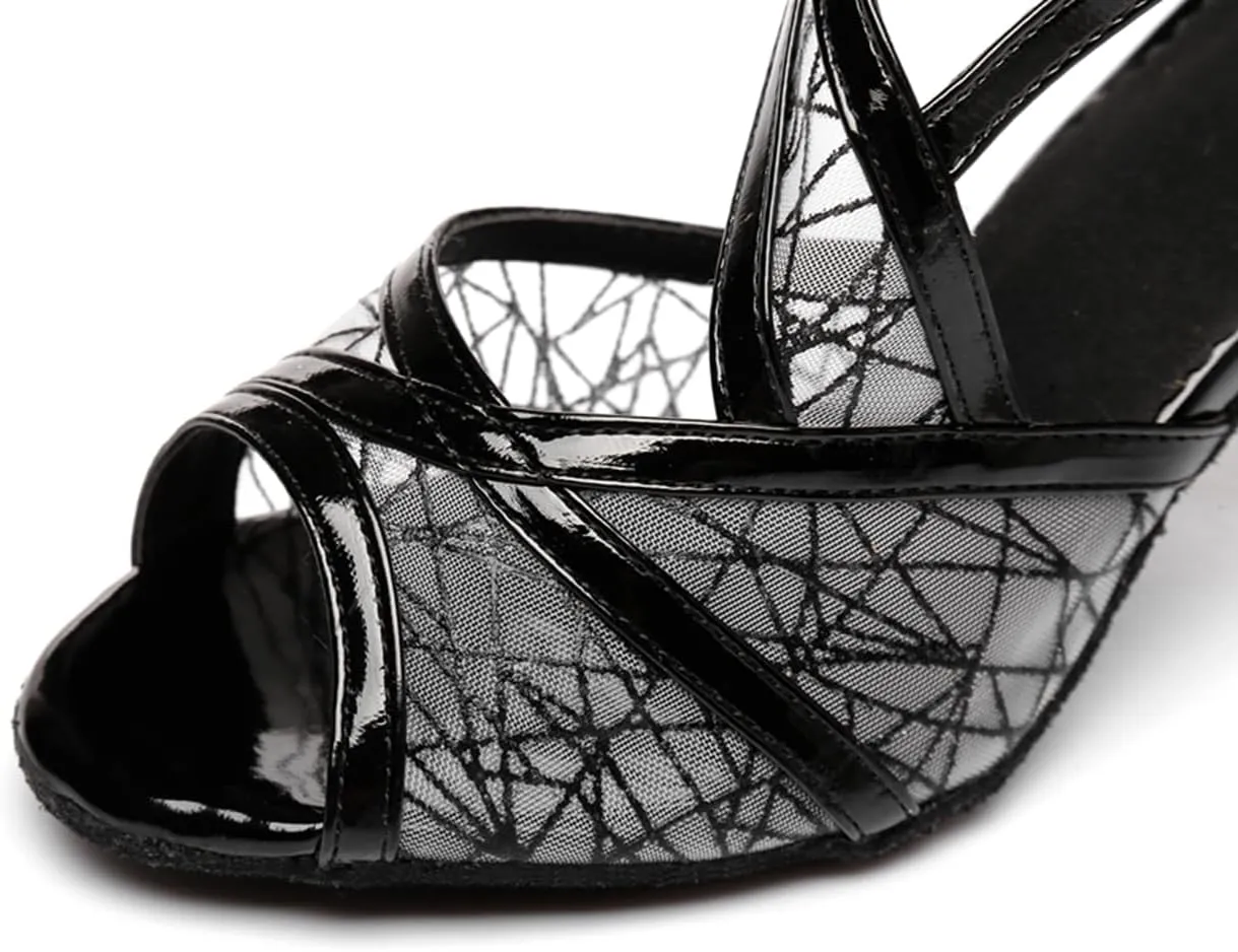 Women's Open Toe Mesh Synthetic Ballroom Latin Party Wedding Practice Performence Dance Shoes
