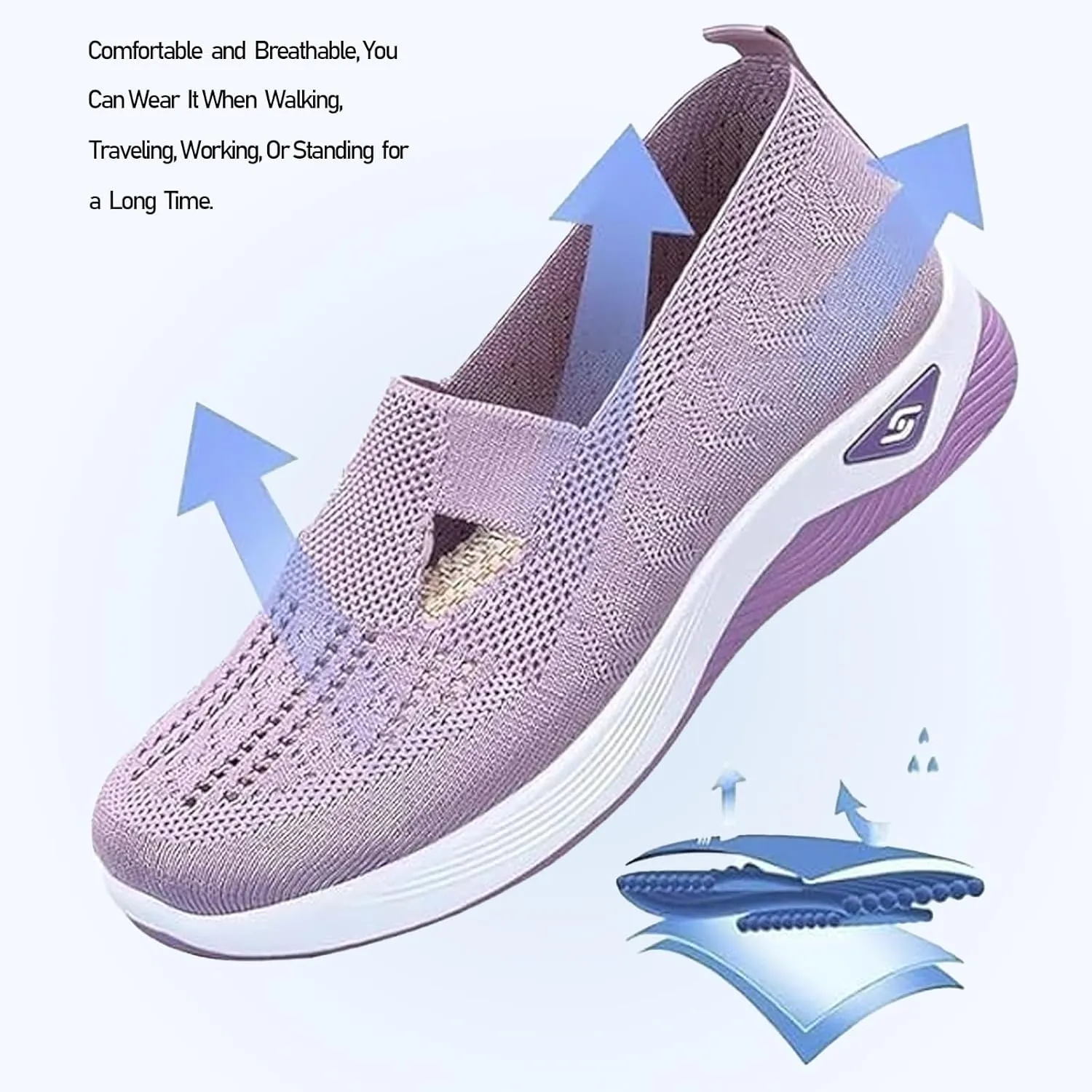 Women's Orthopedic Sneakers Wide Toe Box  Lightweight & Breathable Mesh Slip-On Walking Shoes, Easy to Wear, Anti-Slip Soled, Perfect for Work, Travel & Everyday Comfort