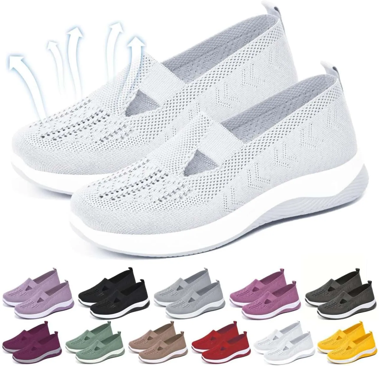 Women's Orthopedic Sneakers Wide Toe Box  Lightweight & Breathable Mesh Slip-On Walking Shoes, Easy to Wear, Anti-Slip Soled, Perfect for Work, Travel & Everyday Comfort