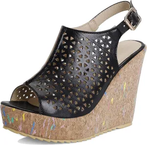 Womens Peep Toe Platform Wedge Gladiator Sandals