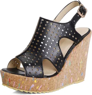 Womens Peep Toe Platform Wedge Gladiator Sandals
