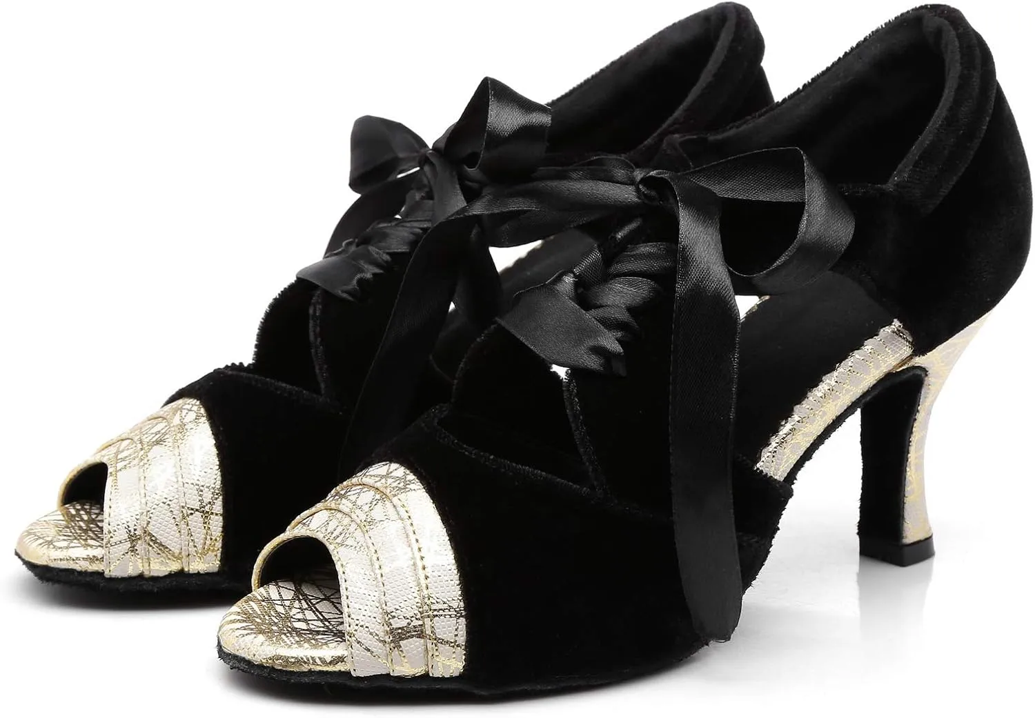 Women's Suede Sole Ballroom Dance Shoes Latin Salsa Glitter Performance Dance Shoes for 1920s