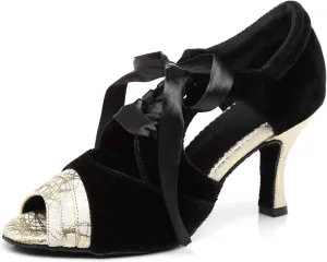 Women's Suede Sole Ballroom Dance Shoes Latin Salsa Glitter Performance Dance Shoes for 1920s