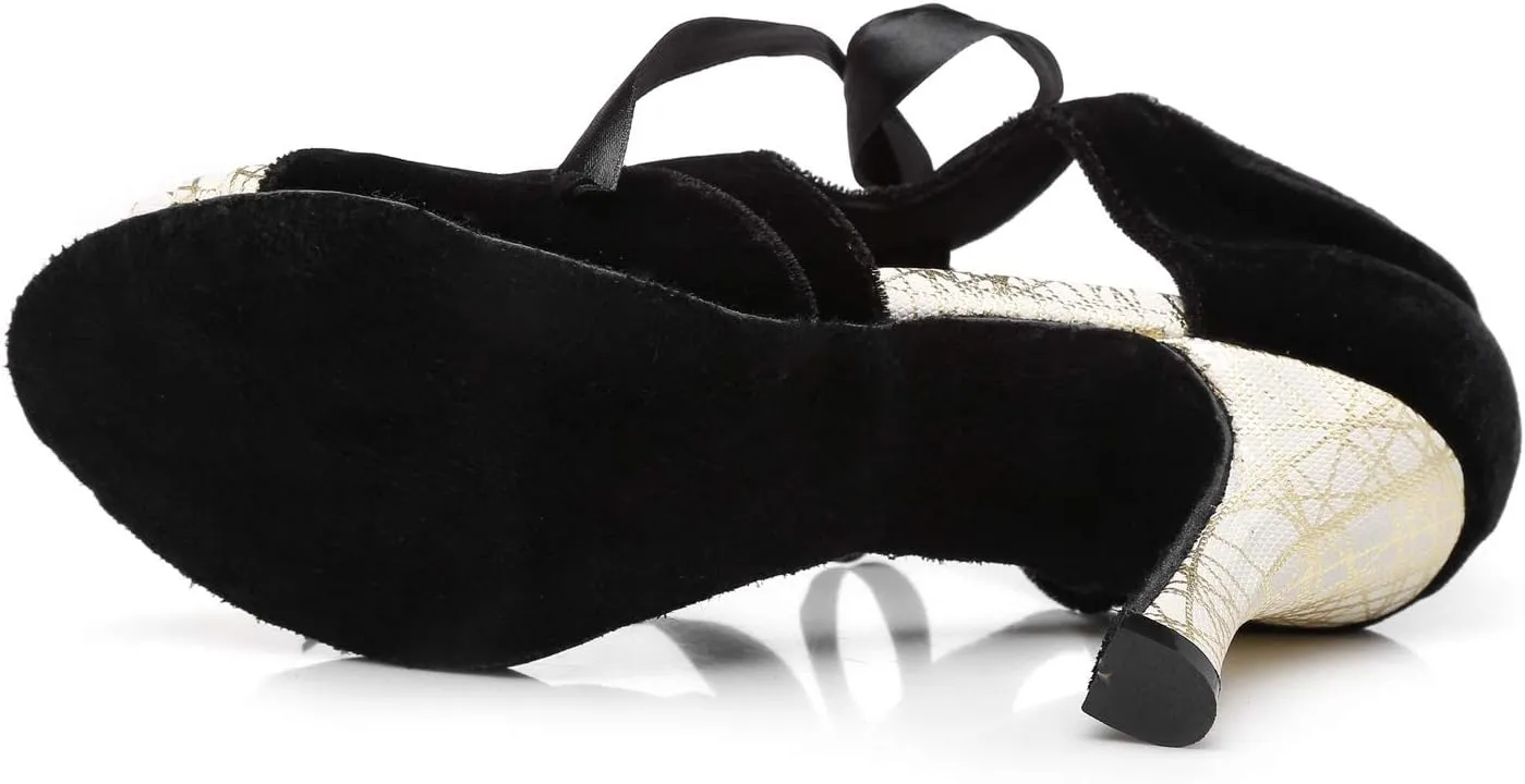 Women's Suede Sole Ballroom Dance Shoes Latin Salsa Glitter Performance Dance Shoes for 1920s