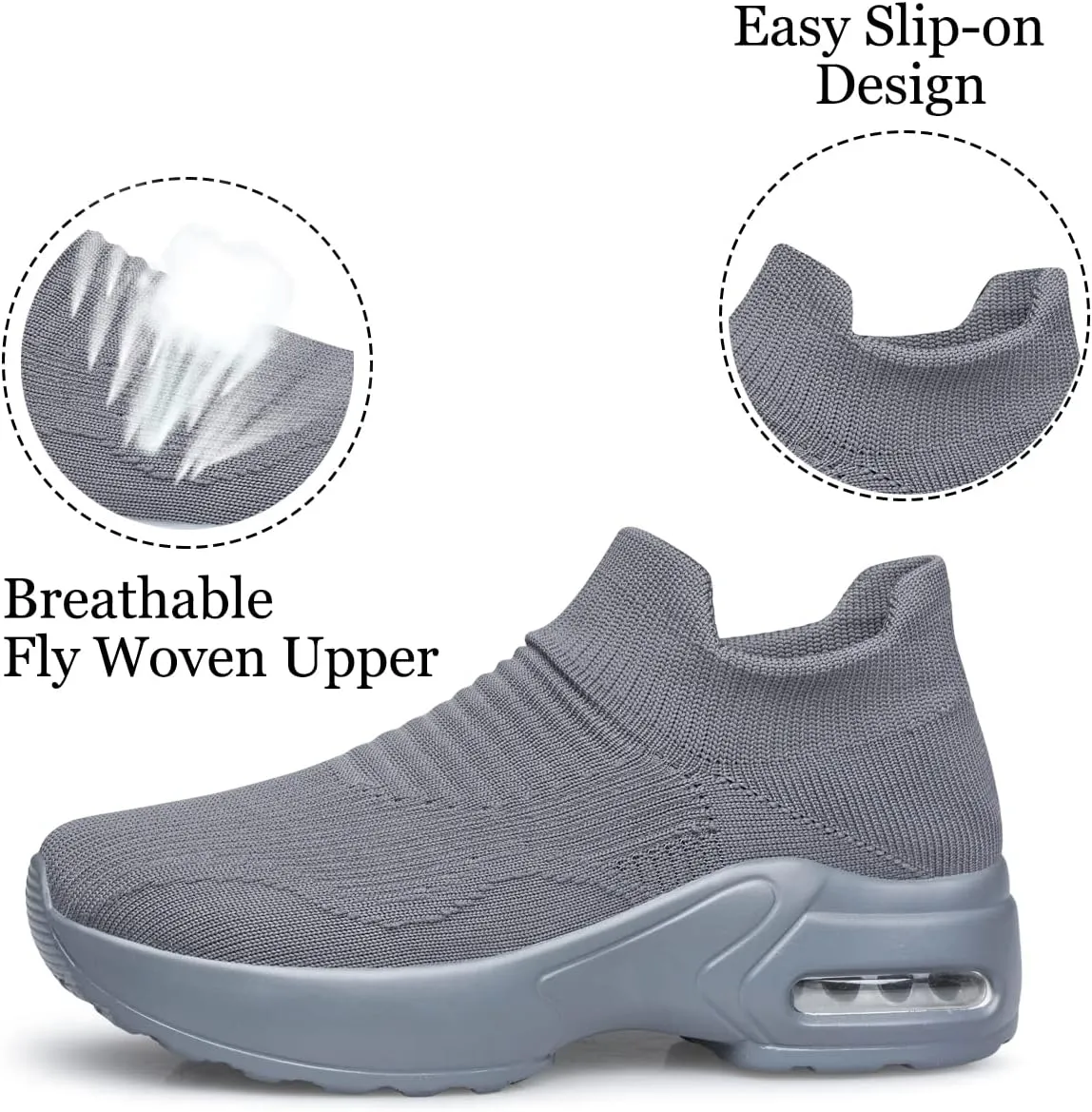 YHOON Women's Walking Shoes Slip-on - Sock Sneakers Ladies Nursing Work Air Cushion Mesh Casual Running Jogging Shoes
