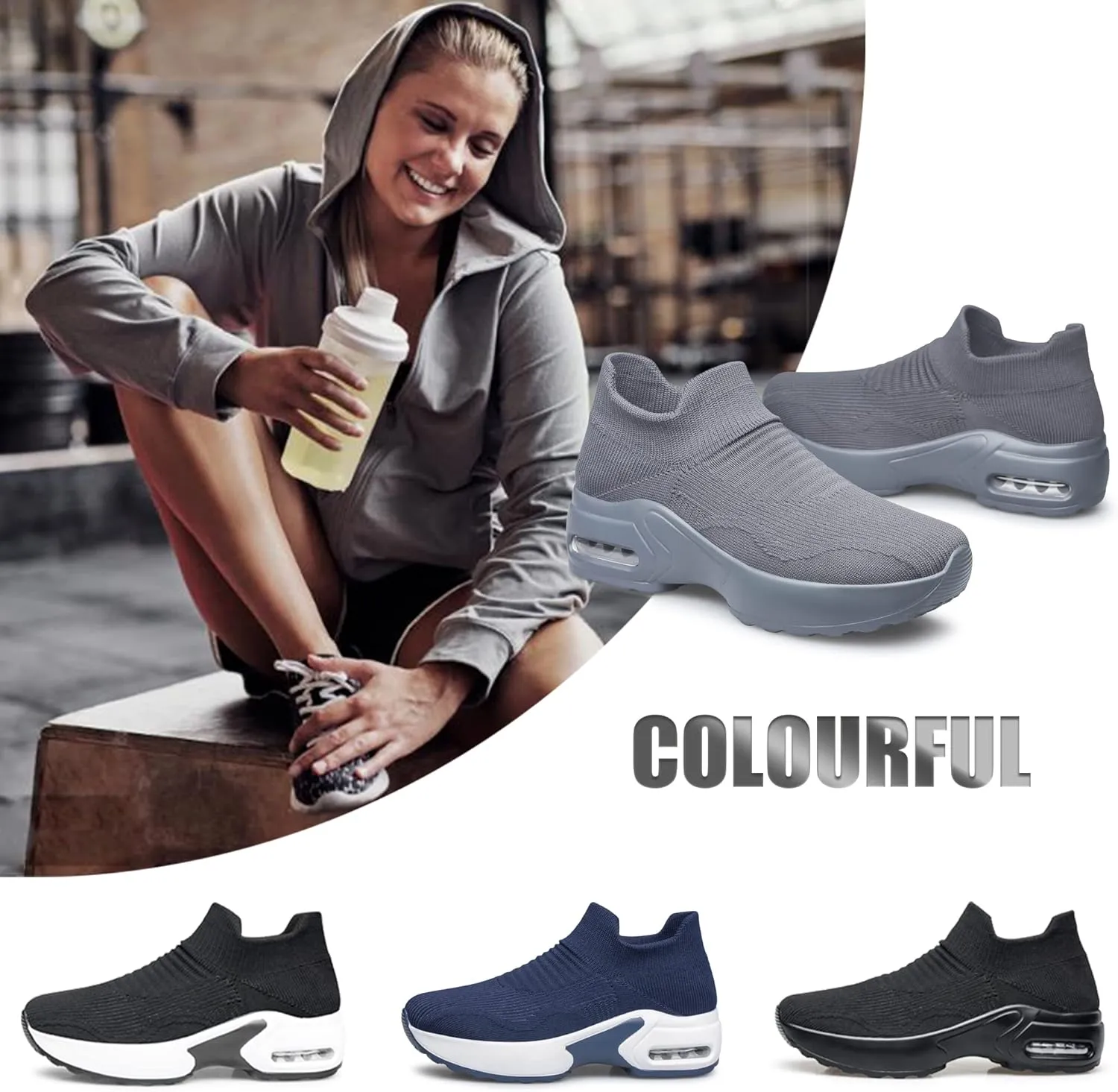 YHOON Women's Walking Shoes Slip-on - Sock Sneakers Ladies Nursing Work Air Cushion Mesh Casual Running Jogging Shoes