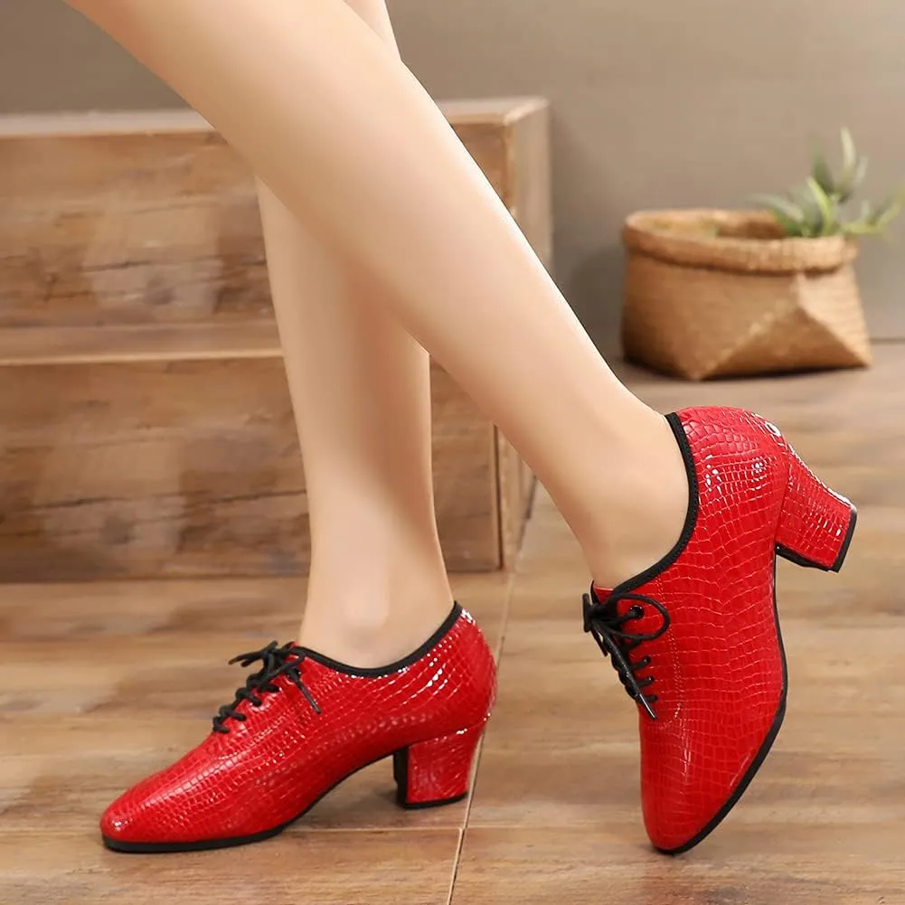 YKXLM Standard Latin Dance Practice Ballroom Dance Shoes Lace Up Closed Toe Teaching Shoes with Fashion Material,Model MF-STW