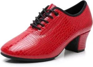 YKXLM Standard Latin Dance Practice Ballroom Dance Shoes Lace Up Closed Toe Teaching Shoes with Fashion Material,Model MF-STW