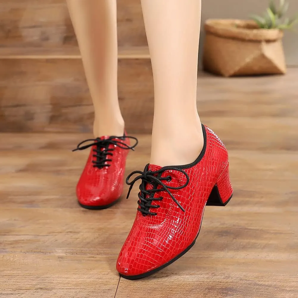 YKXLM Standard Latin Dance Practice Ballroom Dance Shoes Lace Up Closed Toe Teaching Shoes with Fashion Material,Model MF-STW