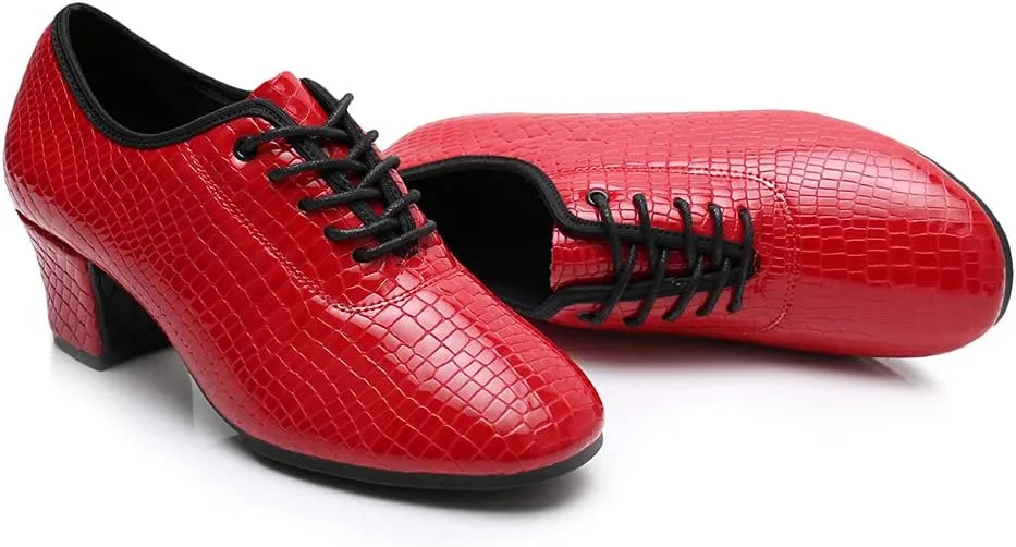 YKXLM Standard Latin Dance Practice Ballroom Dance Shoes Lace Up Closed Toe Teaching Shoes with Fashion Material,Model MF-STW