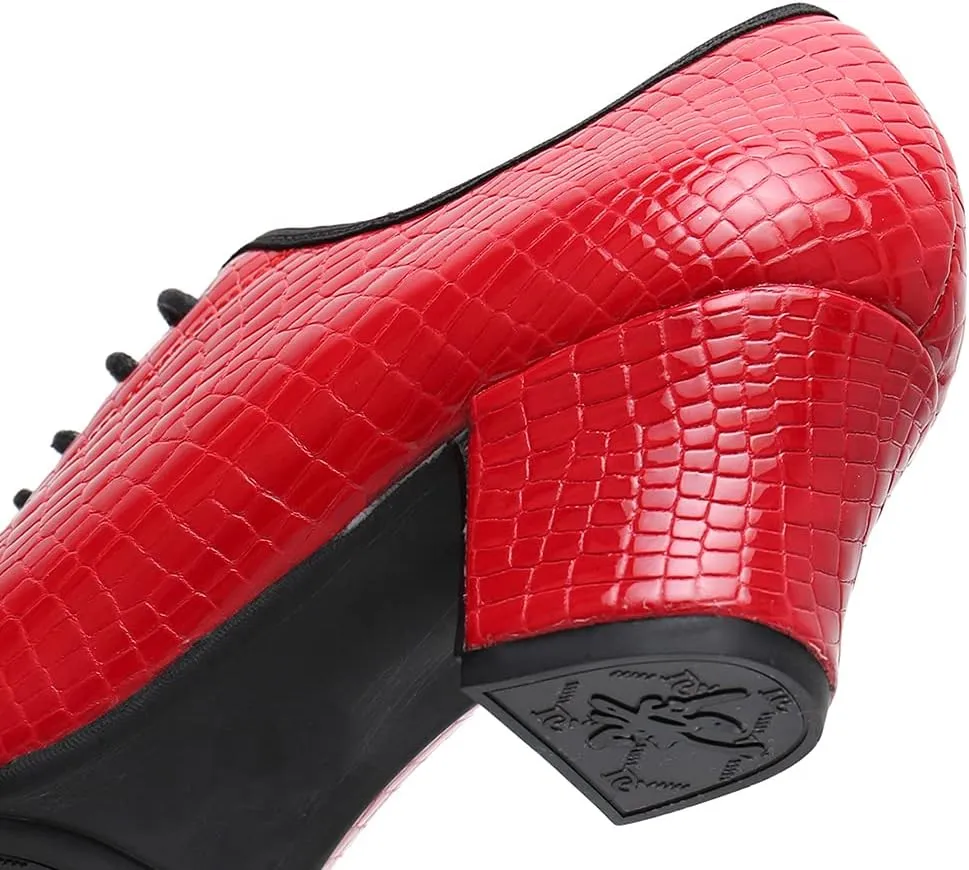 YKXLM Standard Latin Dance Practice Ballroom Dance Shoes Lace Up Closed Toe Teaching Shoes with Fashion Material,Model MF-STW