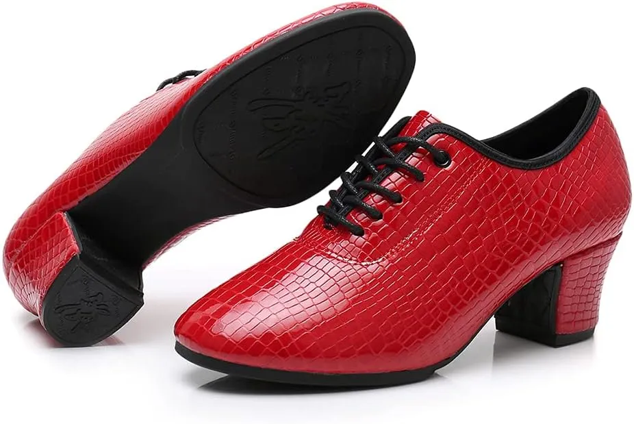 YKXLM Standard Latin Dance Practice Ballroom Dance Shoes Lace Up Closed Toe Teaching Shoes with Fashion Material,Model MF-STW
